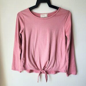 Biweech Girls Bkind size 6-7 Pink Gold Glitter Tie Front Long Sleeve Top blouse